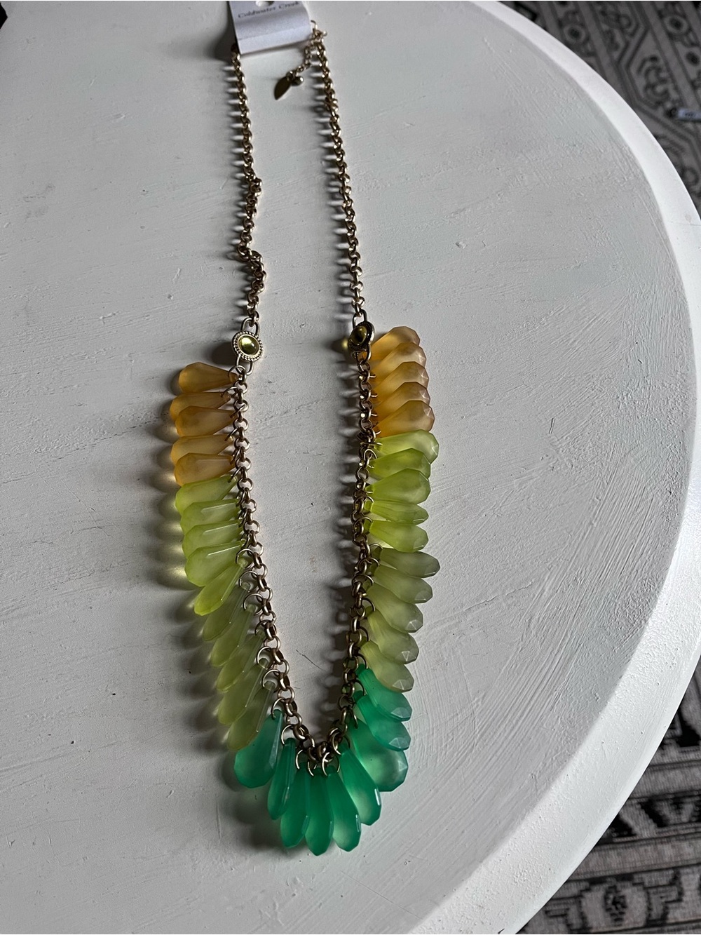 Coldwater Creek Green to Yellow Ombre Resin Teardrop Necklace, NWT